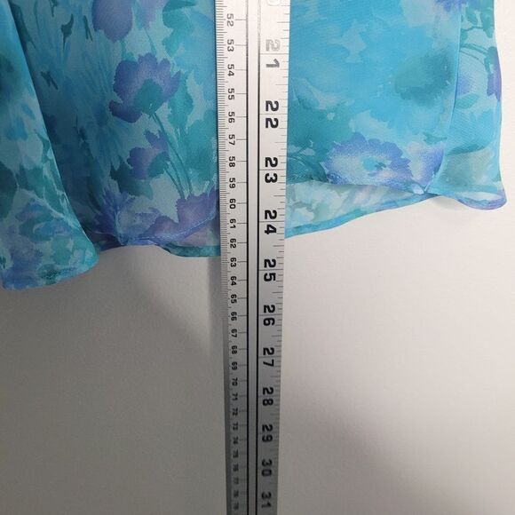 Vintage 90s bright blue sheer overlay floral flutter sleeves flirty top size 18 - Picture 5 of 5